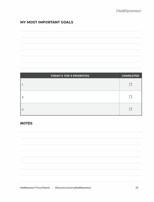 Focus Planner – Healthpreneur